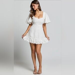 Showpo Fancy a Spritz White Embroidered Flutter Sleeve Mini Dress, Size XXS